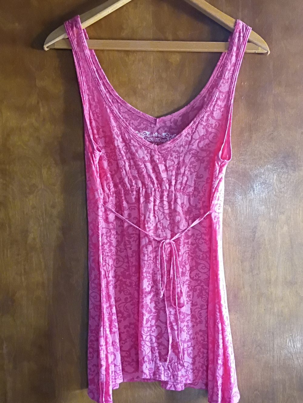 Pink Patterned Tank Dress with Tie Waist Beach Walking Casual Day Travel Camping
